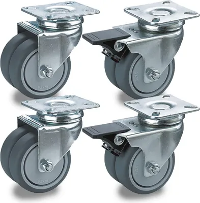 Productafbeelding van Dubbele wielen set, 50 mm, 4 stuks, TPR-rubber, 2 met rem, transportwielen voor meubels