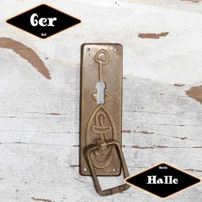 Produktbild von Schubladengriff,Serie"Halle",6er Pack|Eisen in Messing pat.|H8,9xB3,4cm