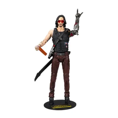 Produktbild von McFarlane Toys Cyberpunk 2077 Johnny Silverhand Sammlerfigur, 18 cm, MCF13501-5, Kunststoff, Mehrfarbig, Ultra-Artikulation mit 22 beweglichen Teilen, inkl. kugelsichere Weste, Lederhose, Sonnenbrille, Sockel, E-Gitarre, Gitarrengurt, Flasche, Fensterbox, für Erwachsene & Kinder