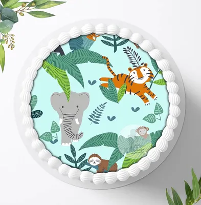 Produktbild von Für die Geburtstags Torte ein Tortenaufleger, Zuckerbild mit dem Motiv: Safari, Essbares Foto für Torten, Fondant, Ø 20cm, 0772c