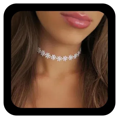 Produktbild von Yheakne Boho Blume Spitze Choker Halskette Weiße Spitze Tattoo Choker Halskette