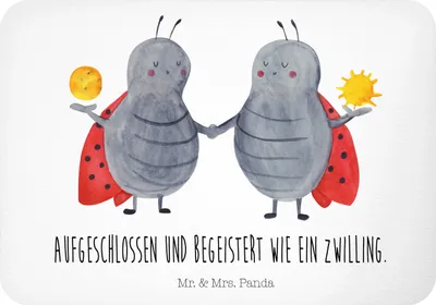 Produktbild von Mr. & Mrs. Panda magnet Sternzeichen Zwilling - Weiß - Geschenk, Notizhalter, Zwillingsbruder, whiteboardmagnet, Glückskäfer, Zwillinge, Kühlschrankmagnet, rechteckmagnet
