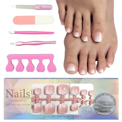 Image de Kit de faux ongles : 120 pièces, 12 tailles. Ongles artificiels à coller, couverture complète, acrylique, dégradé nude