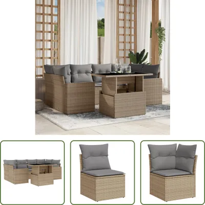 Produktbild von The Living Store 7-tlg. Garten-Sofagarnitur mit Kissen Beige Poly Rattan