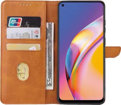Image de Convient pour Oppo
  A94 Phone Case Artificial Leather with Magnetic Lip and Card Holder Book Case (étui pour téléphone A94 en cuir artificiel avec lèvre magnétique et porte-cartes)
  avec rabat - Marron - Smartphonics