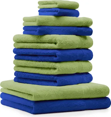 Produktbild von Betz 10-tlg. Handtuch-Set PREMIUM 2 Duschtücher 4 Handtücher 2 Gästetücher 2 Waschhandschuhe  Farbe: royalbau & apfelgrün
