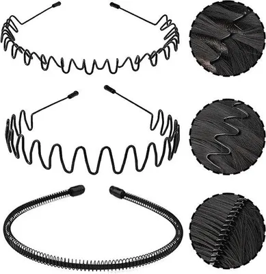 Produktbild von Metall Haarbänder Set mit 3 flexiblen, rutschfesten und vielseitigen Haarschmuck - Uni, verstellbar