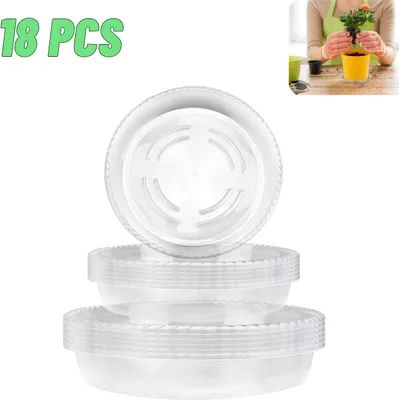 Immagine prodotto di 18 sottovasi trasparenti in plastica per vasi da fiori, rotondi, adatti per piante da interno ed esterno (16/20/26 cm),