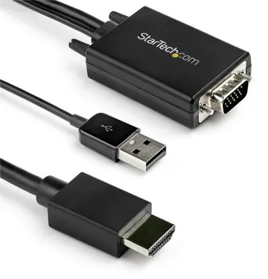 Produktbild von StarTech.com 2m VGA auf HDMI Adapter mit USB-Audio - 1080p - Adapterkabel - aktiv - Stecker / Stecker, 2 m, USB Type-A + VGA (D-Sub), HDMI Typ A (Standard), Stecker, Stecker, Gerade
