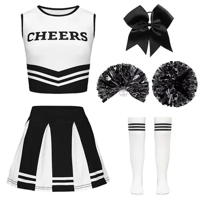 Cheerleaderkostüm für Mädchen, 4-teilig, schwarz, Größe 170