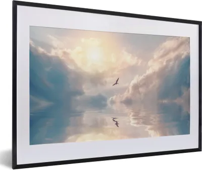 Produktbild von MuchoWow® Gerahmtes Poster Vogel - Meer - Sonne 60x40 cm - Poster mit Schwarzem Bilderrahmen Wandposter Rahmen Foto Bilder - Schlafzimmer - Plakat in Rahmen - Drucken