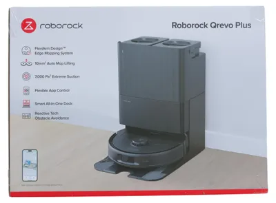 Produktbild von Roborock Qrevo Plus, Beutellos, Schwarz, Rund, Staubbeutel, 0,33 l, 63 dB