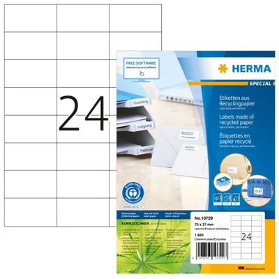 Produktbild von HERMA 10729, Weiß, Selbstklebendes Druckeretikett, Gestanztes Etikett, A4, Papier, Laser/Inkjet