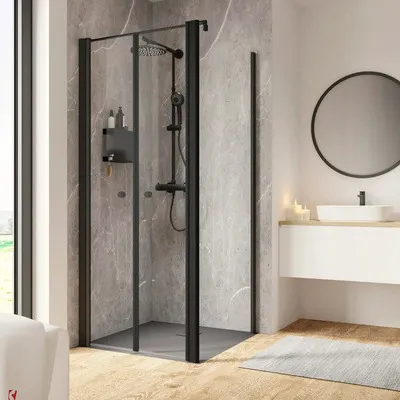 Produktbild von SCHULTE Duschtür mit Seitenwand und Pendeltür Garant 2.0 ExpressPlus 90 x 90 x 200 cm Profil schwarz Klarglas schmutzabw