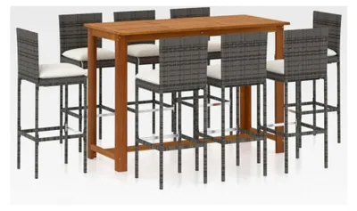 Produktbild von Gartenbar-Set - 9-teiliges Set mit Kissen aus Poly Rattan in Grau