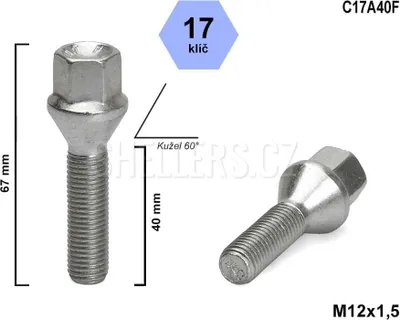 Obrázek produktu pro Kolový šroub M12x1,5x40 kužel, klíč 17, C17A40-SAB17/S, výška 67 mm
