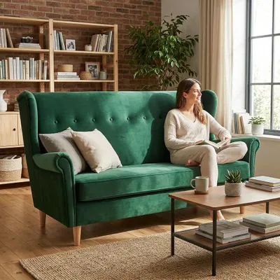 Produktbild von Schlafsofa ARI Monolit – Mit Schlaffunktion, Webstoff in Grün 37, Family Meble, KI-generiertes Bild
