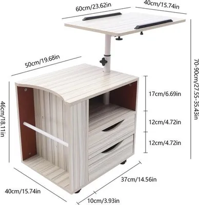 Obrázok produktu pre Nočný stolík so stolíkom - Slonová kosť - 47x40x46cm - Drevený nočný stolík