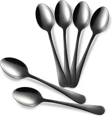 Produktbild von Edelstahl-Dessertlepel-Set, 6er-Pack, ideal für Kaffee, Tee und weitere Getränke, 10 cm, schwarz, Spülmaschinengeeignet