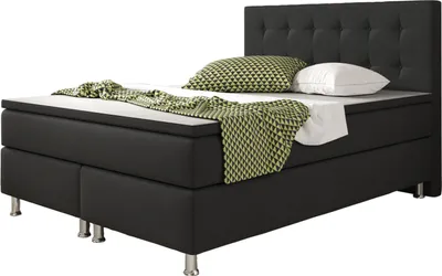 Produktbild von Inter Handels Boxspringbett Köln 140x200 | Boxspringbett mit Webstoff Schwarz