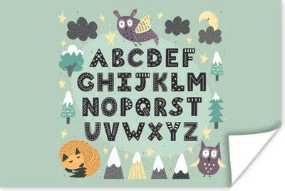 Produktbild von MuchoWow® Poster Illustration Alphabet mit grünem Hintergrund 30x20 cm - Plakate - Print