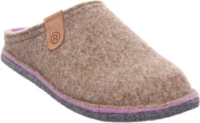 A single brown slipper with pink and gray trim is shown against a white background.