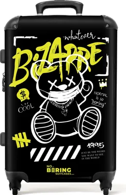 Produktbild von NoBoringSuitcases.com Hartschalen Koffer Mittelgroß 67x43x25 cm, 72L, Bunte Graffiti-Drucke: Schwarz - Bizarr, Reisekoffer mit 4 Rollen