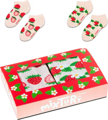 Produktbild von 2 Paar Kurze Socken für ein Mädchen und einen Jungen 30-35, Lustige Fruchtsocken - Erdbeeren
