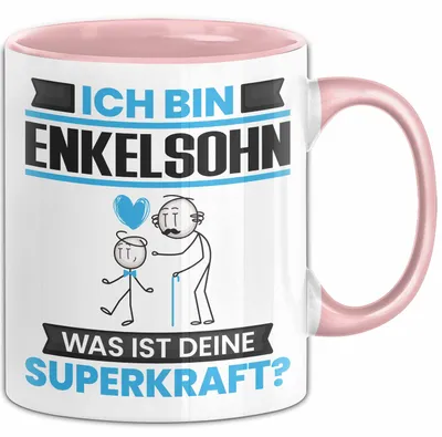 Produktbild von Enkelsohn Tasse Geschenk für Enkelsohn Geburtstag Lustiger Spruch Kaffee-Becher Was Ist Deine Superkraft (Rosa)