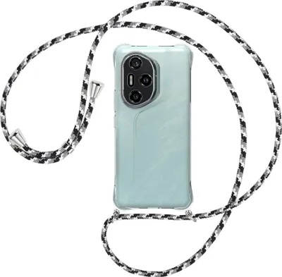 Produktbild von Handykette Backcover-Schutzhülle mit Band (Metall silberfarben) für Honor 300 Pro 5G - schwarz/grau/weiß