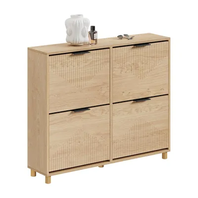 Obrázek produktu pro Úzká botník SoBuy – dřevěný botník o šířce 24 cm, velká kapacita pro boty až do velikosti 47, severský design, ideální do předsíně, model FSR214-N
