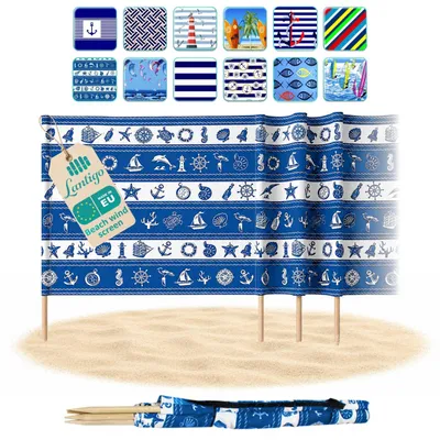 Immagine prodotto di Lantigo Paravento da Spiaggia Conchiglie Marine 10m | Frangivento Protezione da Vento Sole Microfibra Anti-UV 80cm