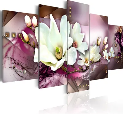 Produktbild von Leinwandbilder Abstrakt 200x100 cm Vlies Leinwandbild 5 tlg Kunstdruck modern Wandbilder XXL Wanddekoration Design Wand Bild - Blumen Orchidee Flamme violett 030110-7