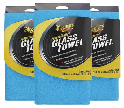 Produktbild von 3x Meguiar's® Perfect Clarity Glass Towel, Glasreinigungstuch 40 cm x 40 cm Blau