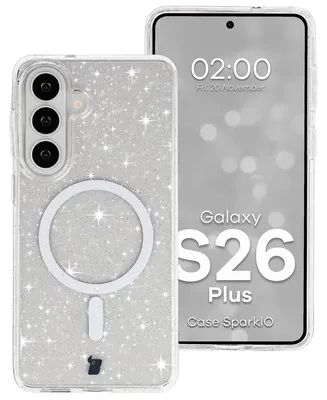 Produktbild von Glitzer Hülle mit Magnetring für Galaxy S26 Plus, Bizon Case SparklO, Transparent mit Glitzer