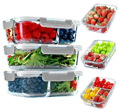 Immagine prodotto di Set di 3 contenitori in vetro per la preparazione dei pasti, con coperchio