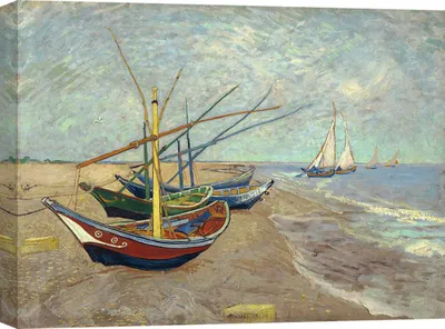 Zdjęcie produktu dla Wydruk na płótnie - Vincent van Gogh, Łodzie rybackie na plaży w Les Saintes-Maries-de-la-Mer - 70x50 cm