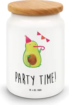 Produktbild von Mr. & Mrs. Panda Frischhaltedose Avocado Party Zeit - Weiß - Geschenk, zuckerdose, Genießen, Happy Birthday, leckerlidose, Glücklich, behälter, Kaffeedose, Dose, Keksdose