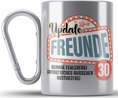 Produktbild von Trendation - 30. Geburtstag Edelstahl Tasse Karabiner Frau Mann Geschenk 30er Geschenkidee 30 Mutter Vater Lustiger Spruch (Silber)