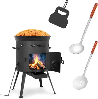 Produktbild von Ø36cm Uchag 2mm Stahl 12L Kazan WOK Kasan Utschak Feuerstelle Utschag Campingofen Feldküche Außenküche Eintopfofen mit Schaumkelle Suppenkelle Grillfächer