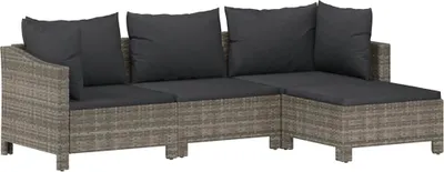 Obrázek produktu pro vidaXL 4dílná zahradní lounge souprava s polštáři Grey Poly Rattan