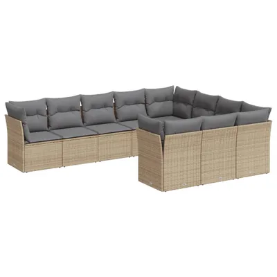 Produktbild von vidaXL 10-tlg. Garten-Sofagarnitur mit Kissen Beige Poly Rattan