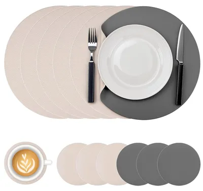 Immagine prodotto di Omgoods - Set da 6 sottopiatti e sottobicchieri in ecopelle, fronte-retro e resistenti al calore