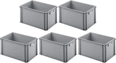 Produktbild von SparSet 5x Eurobehälter mit geschlossenem Griff | HxBxT 32x40x60cm | 56 Liter | Grau | Eurobox, Transportbox, Transportbehälter, Stapelbehälter