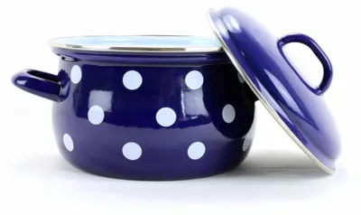 Produktbild von Emaille-Kasserolle blau, weißer Punkt, 16cm, 1,4l