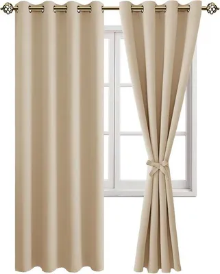 Zdjęcie produktu dla Zasłony zaciemniające, 245 x 132 cm - beżowe - z przelotkami - idealne do sypialni lub salonu