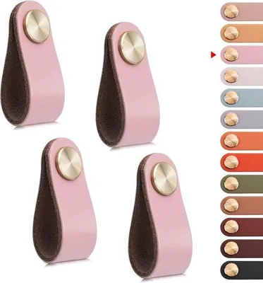 Immagine prodotto di Maniglie in pelle stile antico con viti - Set da 4 pezzi - per cassetti, cucine e bagni.
