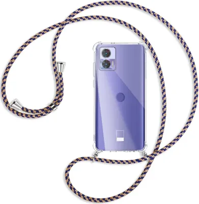 Produktbild von Handykette Backcover-Schutzhülle mit Band (Metall silberfarben) für Motorola Edge 30 Neo (Edge 30 Lite) - blau+beige