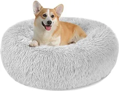 Image de Lit en peluche pour animaux de compagnie - Lit douillet et moelleux avec fond antidérapant - Lavable