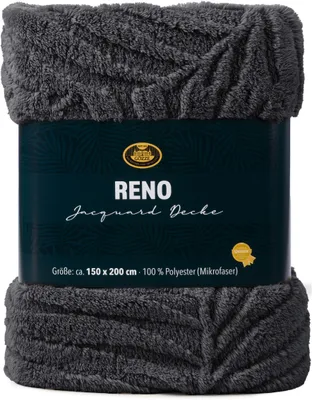 Produktbild von GÖZZE Jacquard Decke Reno kuschelige wärmende Mikrofaser-Wohndecke mit Banderole und moderner 3D-Struktur Anthrazit 150 x 200 cm